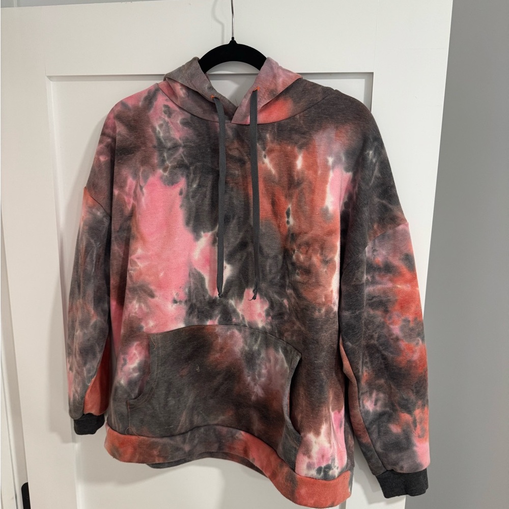 Tie-Dye Hoodie in Pink and Gray